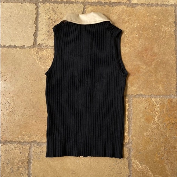 RARE vintage black and beige ribbed knit sleeveless zip up vest top. - Picture 2 of 3